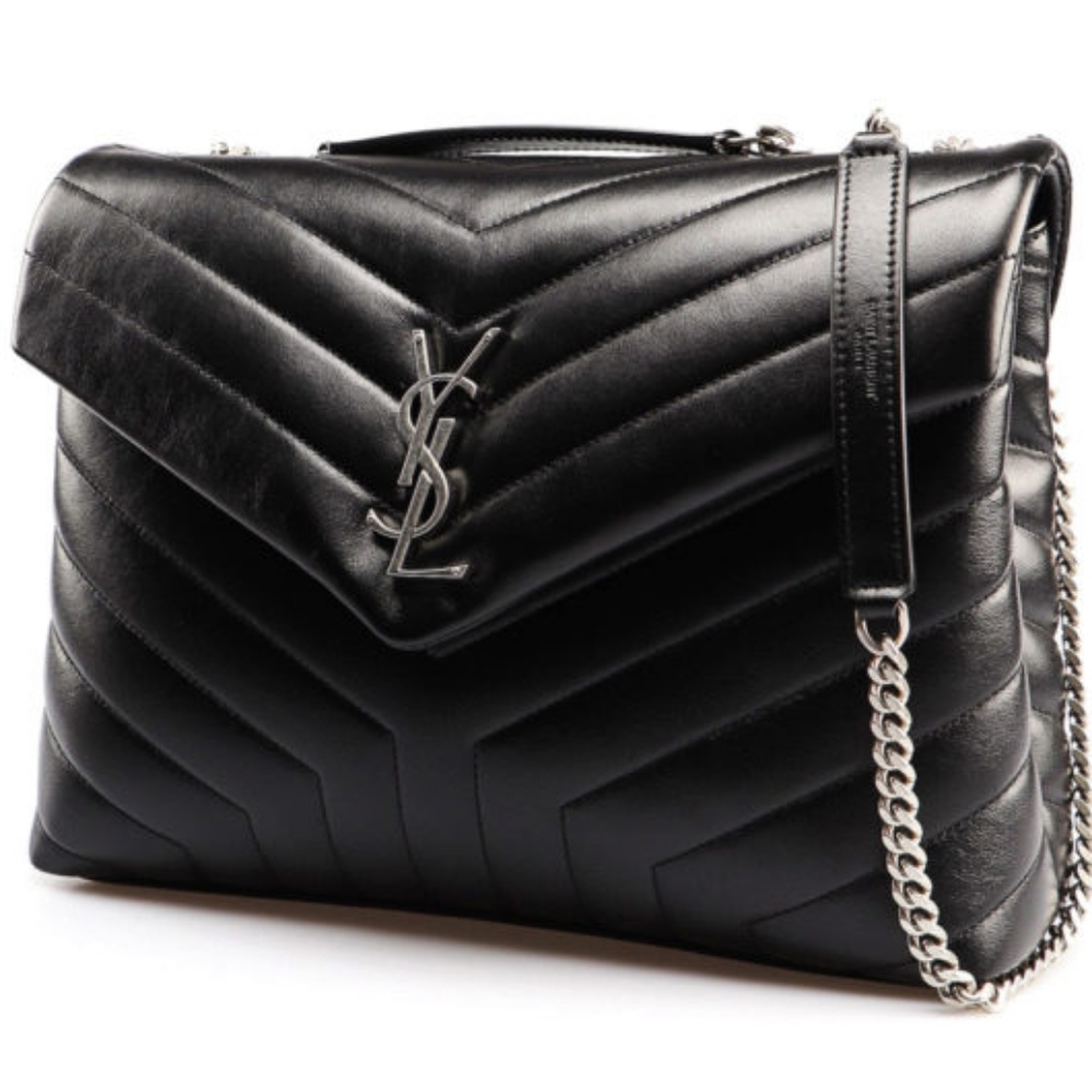 Saint Laurent Loulou Medium Matelasse Y Black Leather Chain Satchel purse bag